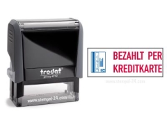 4912 Trodat Office Printy BEZAHLT PER KREDITKARTE mit roten Schriftzug und blauen Symbol