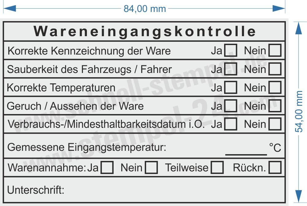 Stempelabdruck Warenannahme Lebensmittelkontrolle